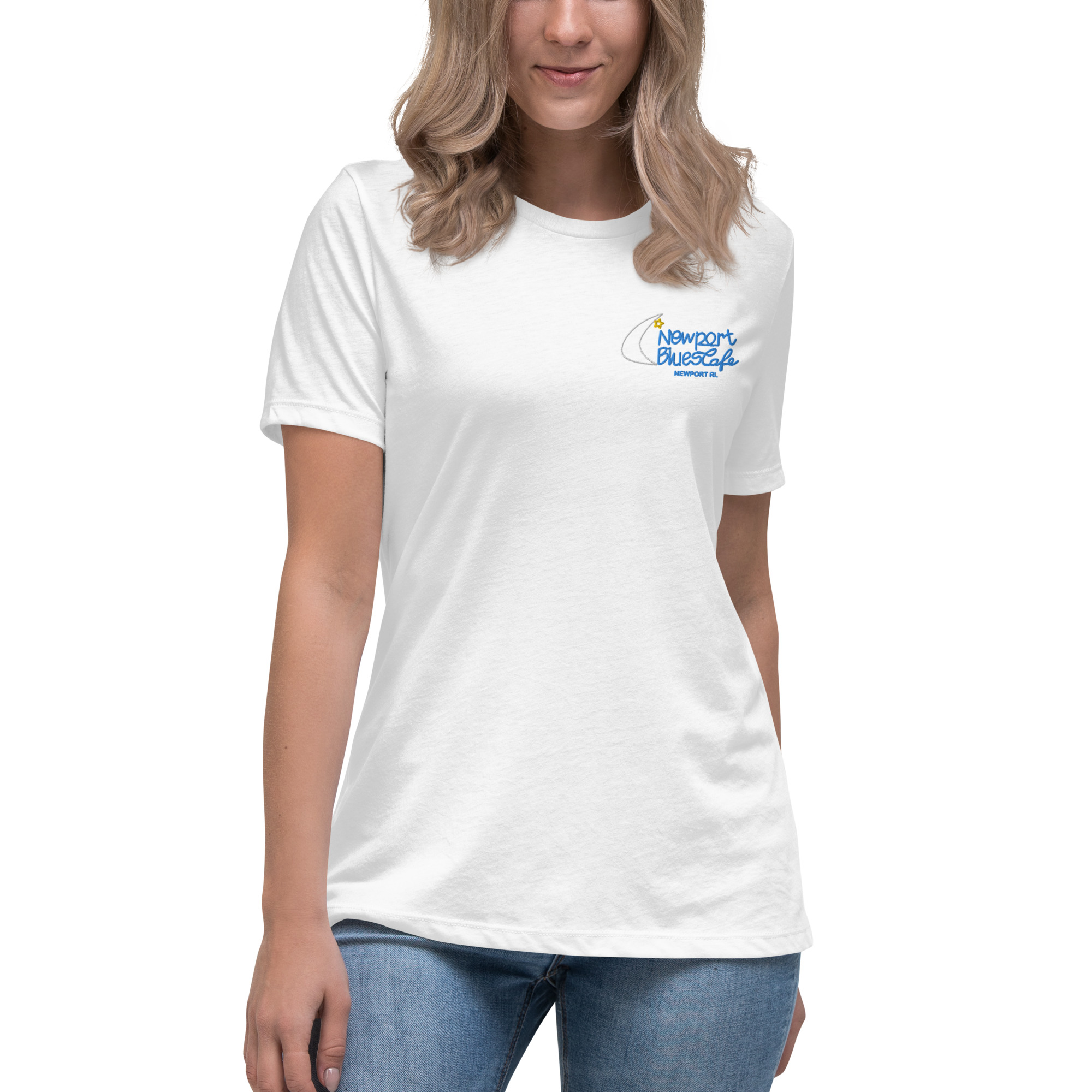 Women's Relaxed Embroidered T-Shirt - Newport Blues Cafe